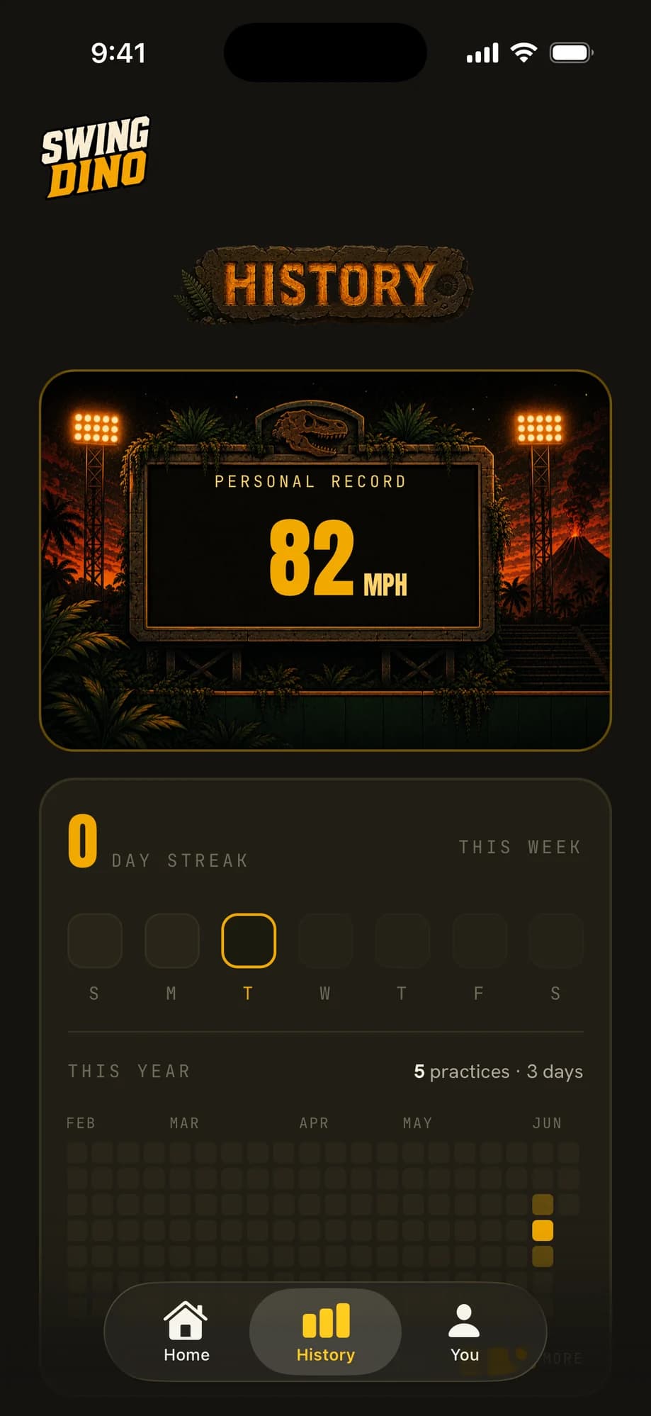 SwingDino app, Your record, on the board